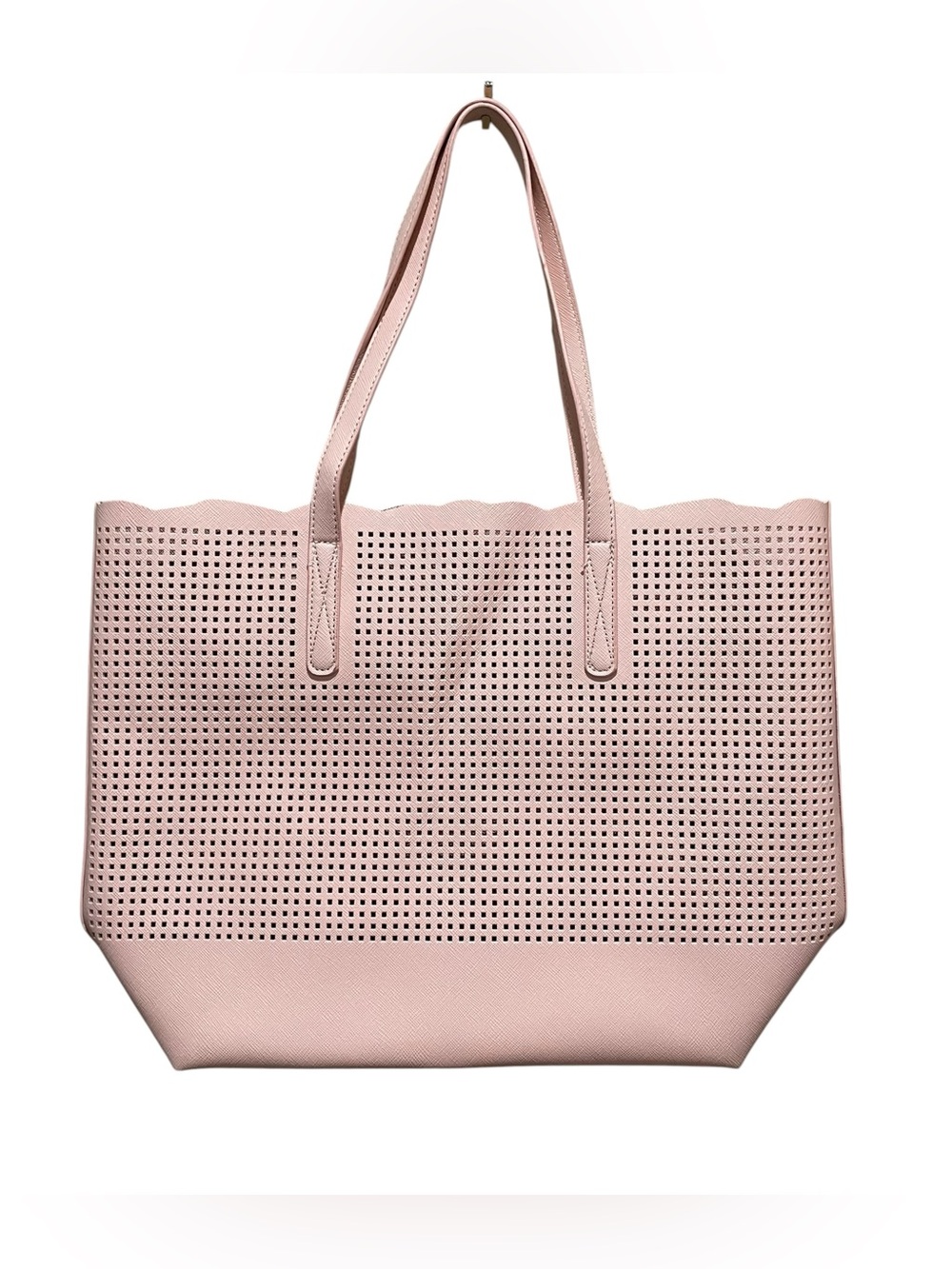 Neiman Marcus Perforated Scallop Tote Bag Blush Pink Faux Leather Shoulder Bag